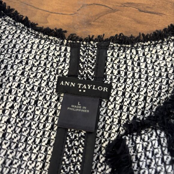 Ann Taylor Factory Jacket Womens L Black White Tweed Open Blazer Office Preppy - Picture 3 of 5